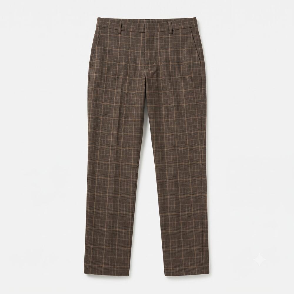 H&M Men's Brown Plaid Slim Fit Trousers Size 32